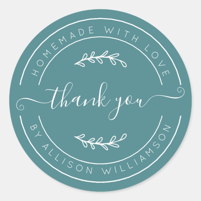 Soft Teal Homemade Thank You Label (Front)