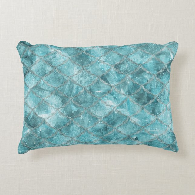 Soft Teal Mermaid Print Decorative Cushion (Front)