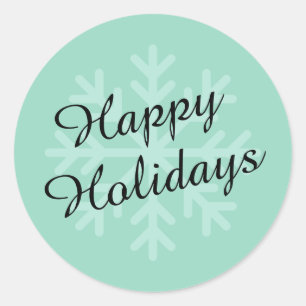 Soft Teal Round Happy Holidays Sticker