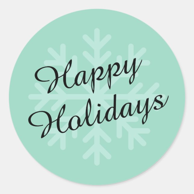 Soft Teal Round Happy Holidays Sticker (Front)