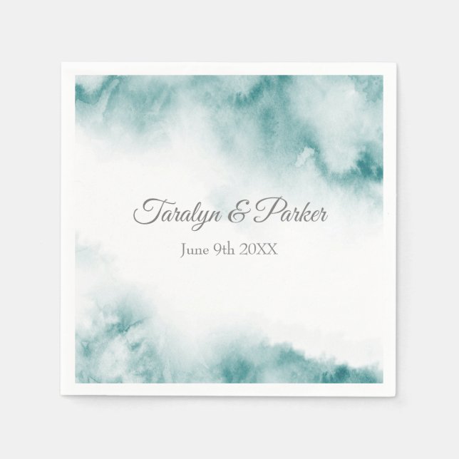 Soft Teal Watercolor Abstract Frame Napkin (Front)