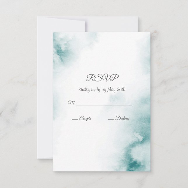 Soft Teal Watercolor Abstract Frame RSVP Card (Front)