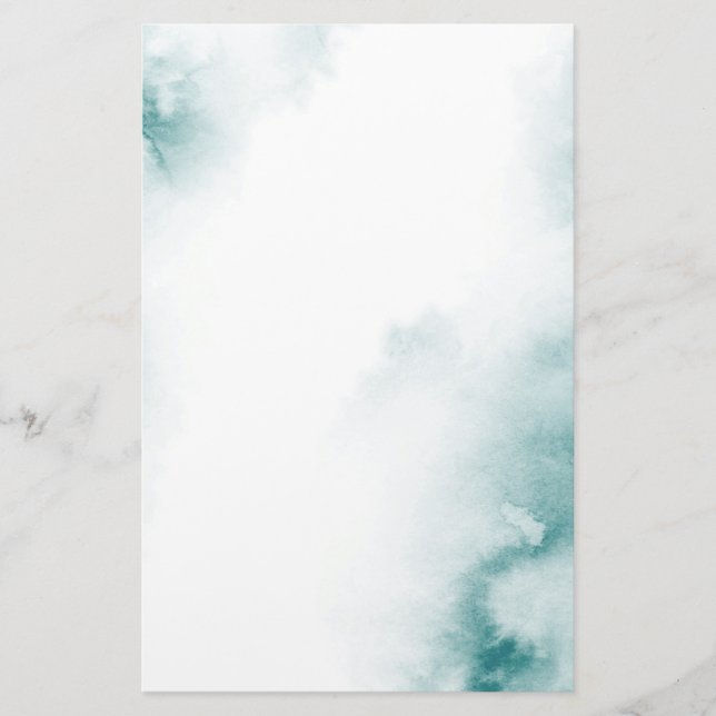 Soft Teal Watercolor Abstract Frame Stationery (Front)