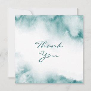 Soft Teal Watercolor Abstract Frame Thank You Card