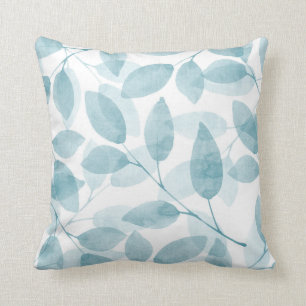 Soft Teal Watercolor Leaves Cushion