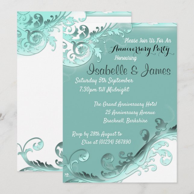 Soft Teal Wedding Anniversary Invitations (Front/Back)
