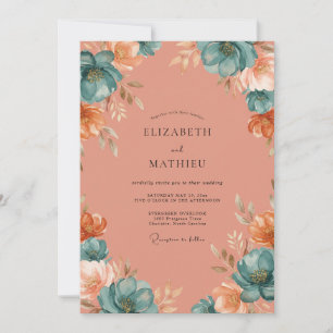 Soft Terracotta Aqua Petal Wedding Invitation
