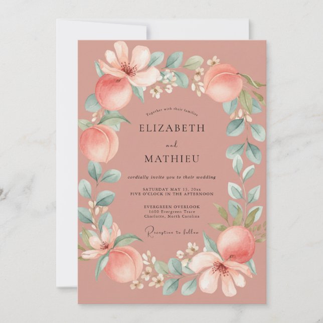 Soft Terracotta Blossom Wreath Wedding Invitation (Front)