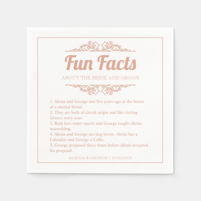 Soft terracotta typography Fun Facts wedding    Napkin (Front)