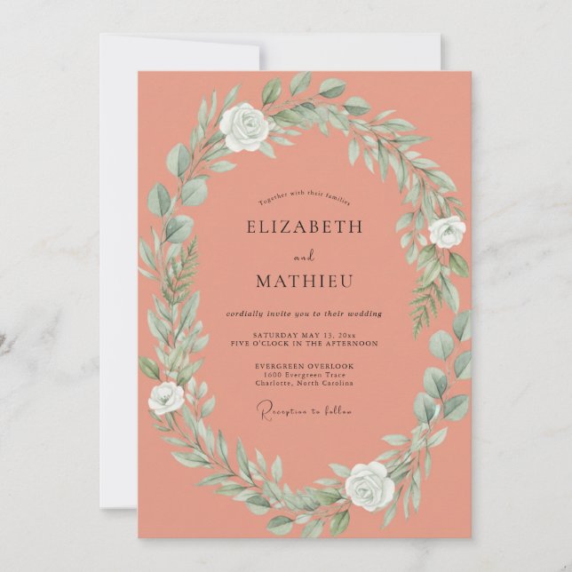 Soft Terracotta Wreath Wedding Invitation (Front)