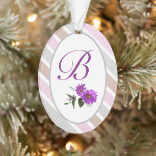 Soft Tones of Pink Monogrammed Diagonal Stripes Ornament