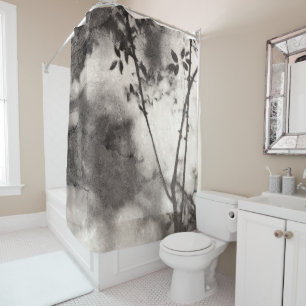 Soft Tree and Leaves Shadows on Stone Wall Shower Curtain