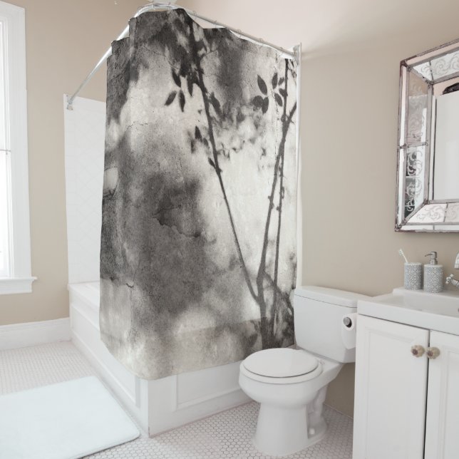 Soft Tree and Leaves Shadows on Stone Wall Shower Curtain (In Situ)