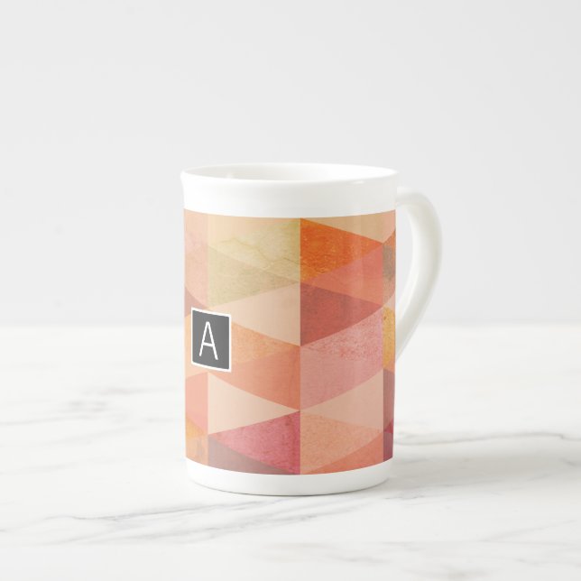 Soft Triangle Geometric Pattern | Monogrammed Bone China Mug (Front Right)