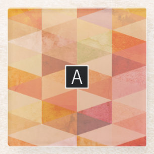 Soft Triangle Geometric Pattern   Monogrammed Glass Coaster