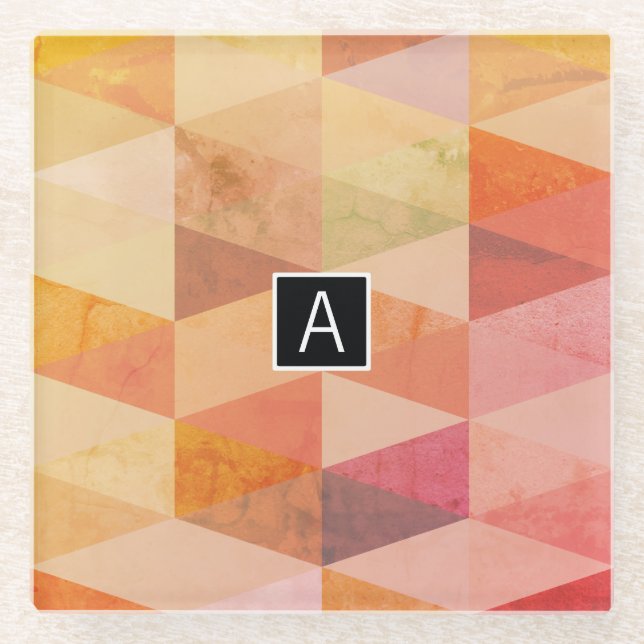 Soft Triangle Geometric Pattern | Monogrammed Glass Coaster (Front)
