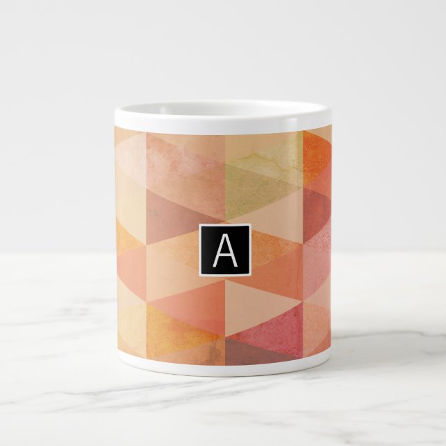 Soft Triangle Geometric Pattern | Monogrammed Large Coffee Mug (Front)
