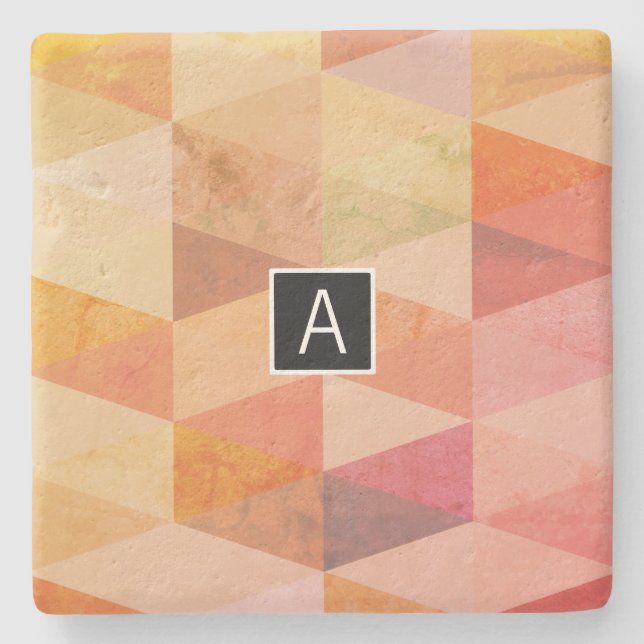 Soft Triangle Geometric Pattern | Monogrammed Stone Coaster (Front)