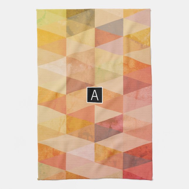 Soft Triangle Geometric Pattern | Monogrammed Tea Towel (Vertical)