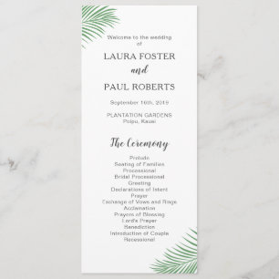 Soft Tropical Palm Leaf Wedding Program Programme