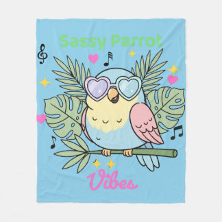 Soft Tropical "Sassy Parrot Vibes" Heart Sunglass Fleece Blanket