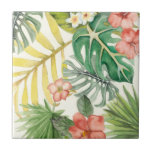 Soft Tropics Tile<br><div class="desc">Soft Tropics I by Naomi McCavitt. A beautiful watercolor style design that features various tropical greenery with tropical flowers. | 149578Z</div>