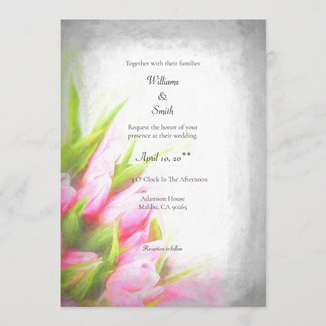 Soft Tulips Wedding Invitation (customisable) (Front)