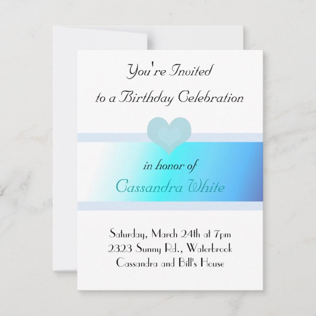 Soft Turquoise and Blue Birthday Invitation (Front)
