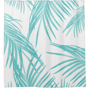 Soft Turquoise Leaves Dream #1 #tropical #decor  Shower Curtain