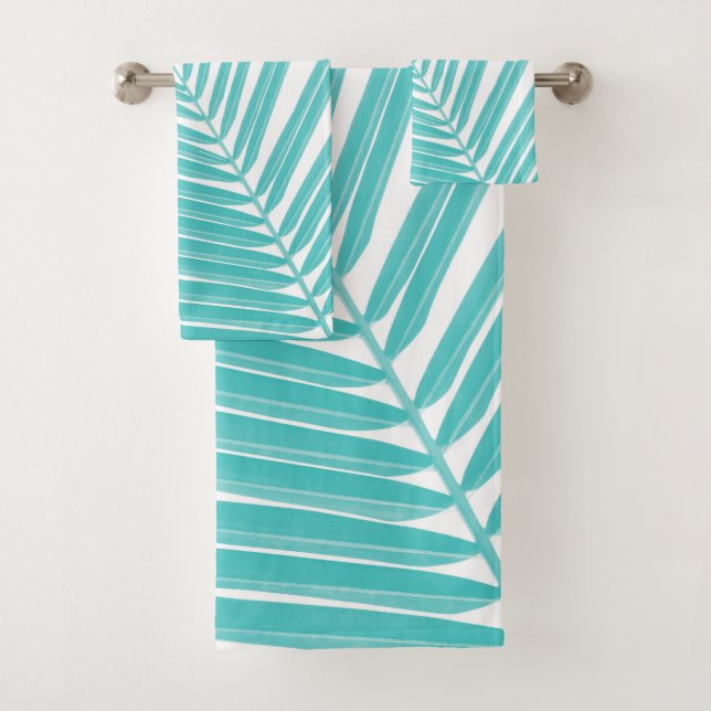 Soft Turquoise Palm Leaf Dream #2 #tropical #wall  Bath Towel Set (Insitu)