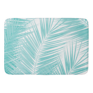 Soft Turquoise Palm Leaves Dream #1a  Bath Mat