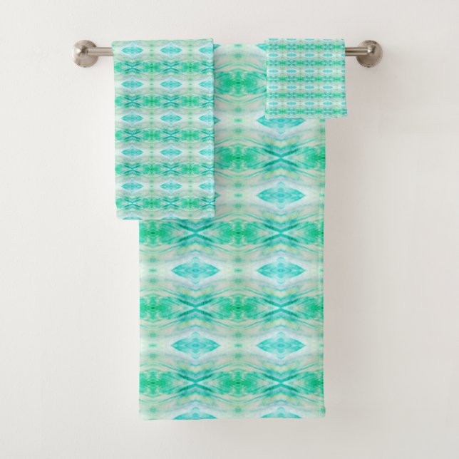 Soft Turquoise Pattern Bath Towel Set (Insitu)