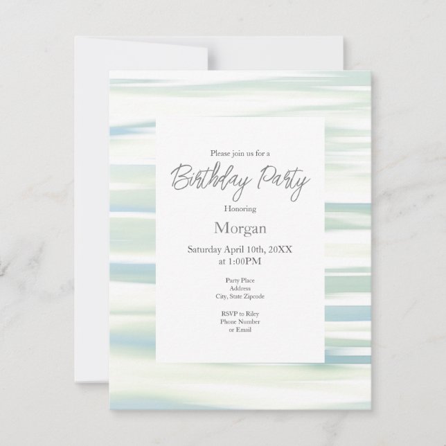Soft Turquoise Sage Waves Invitation (Front)