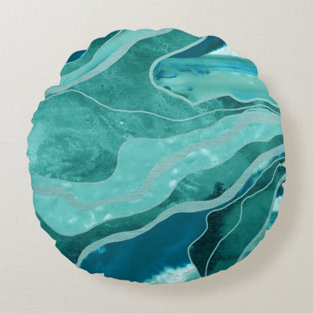 Soft Turquoise Teal Marble Agate Glam #1 #decor  Round Cushion (Front)
