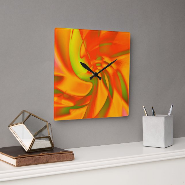 Soft twist of orange with smooth green undertone t square wall clock (Office)