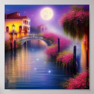 Soft Venice bridge in moonlight Poster