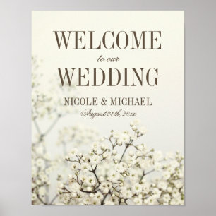 Soft Vintage Baby's Breath Wedding Welcome Sign