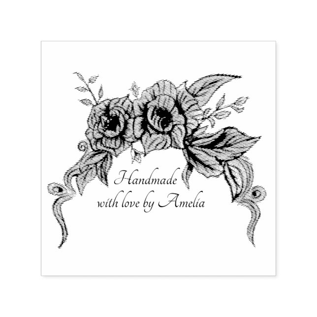 Soft Vintage Floral  Self Inking Rubber Stamp (Design)