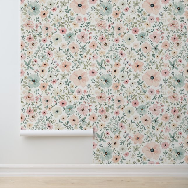 Soft Vintage Floral Wallpaper (Application)
