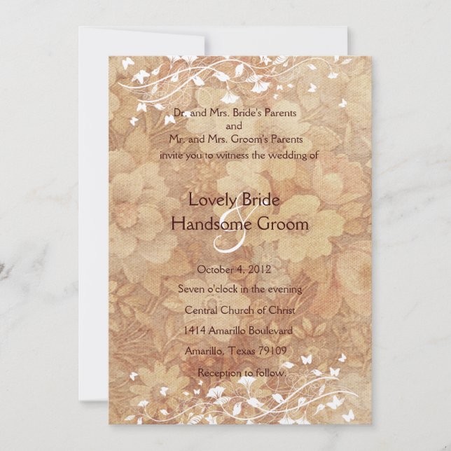 Soft Vintage Floral Wedding Invitation (Front)
