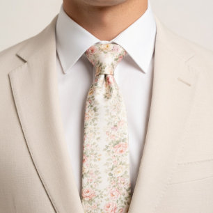 Soft Vintage Pastel Roses Tie