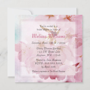 Soft Vintage Pink Cherry Blossoms Bridal Shower Invitation