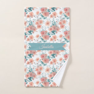 Soft Vintage Spring Pink Floral Personalized Bath Towel Set