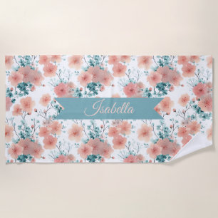 Soft Vintage Spring Pink Floral Personalized Beach Towel