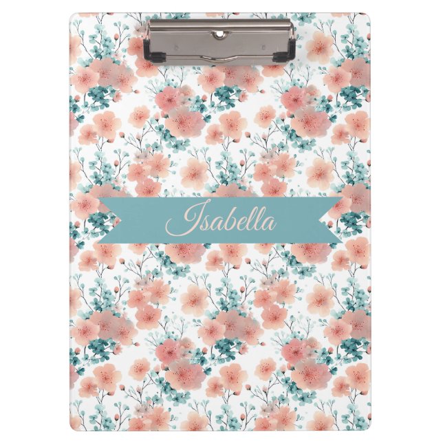 Soft Vintage Spring Pink Floral Personalized Clipboard (Front)