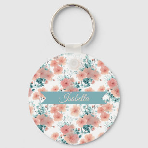 Soft Vintage Spring Pink Floral Personalized Key Ring