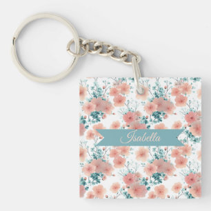 Soft Vintage Spring Pink Floral Personalized Key Ring