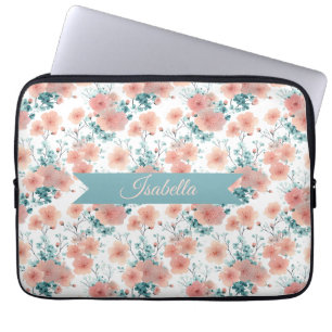 Soft Vintage Spring Pink Floral Personalized Laptop Sleeve