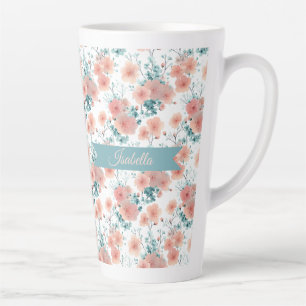 Soft Vintage Spring Pink Floral Personalized Latte Mug