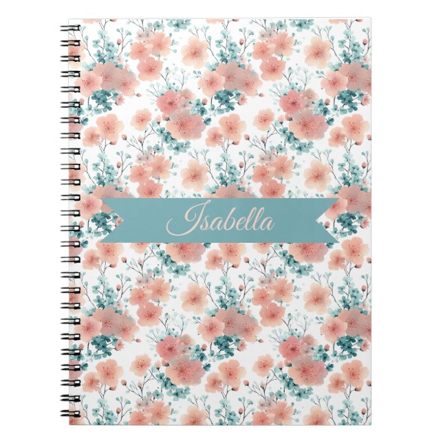 Soft Vintage Spring Pink Floral Personalized Notebook (Front)